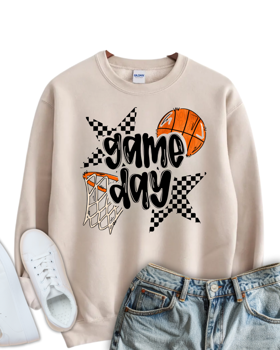 GAME DAY BASKETBALL WITH CHECKERED STARS (CUSTOMIZABLE)