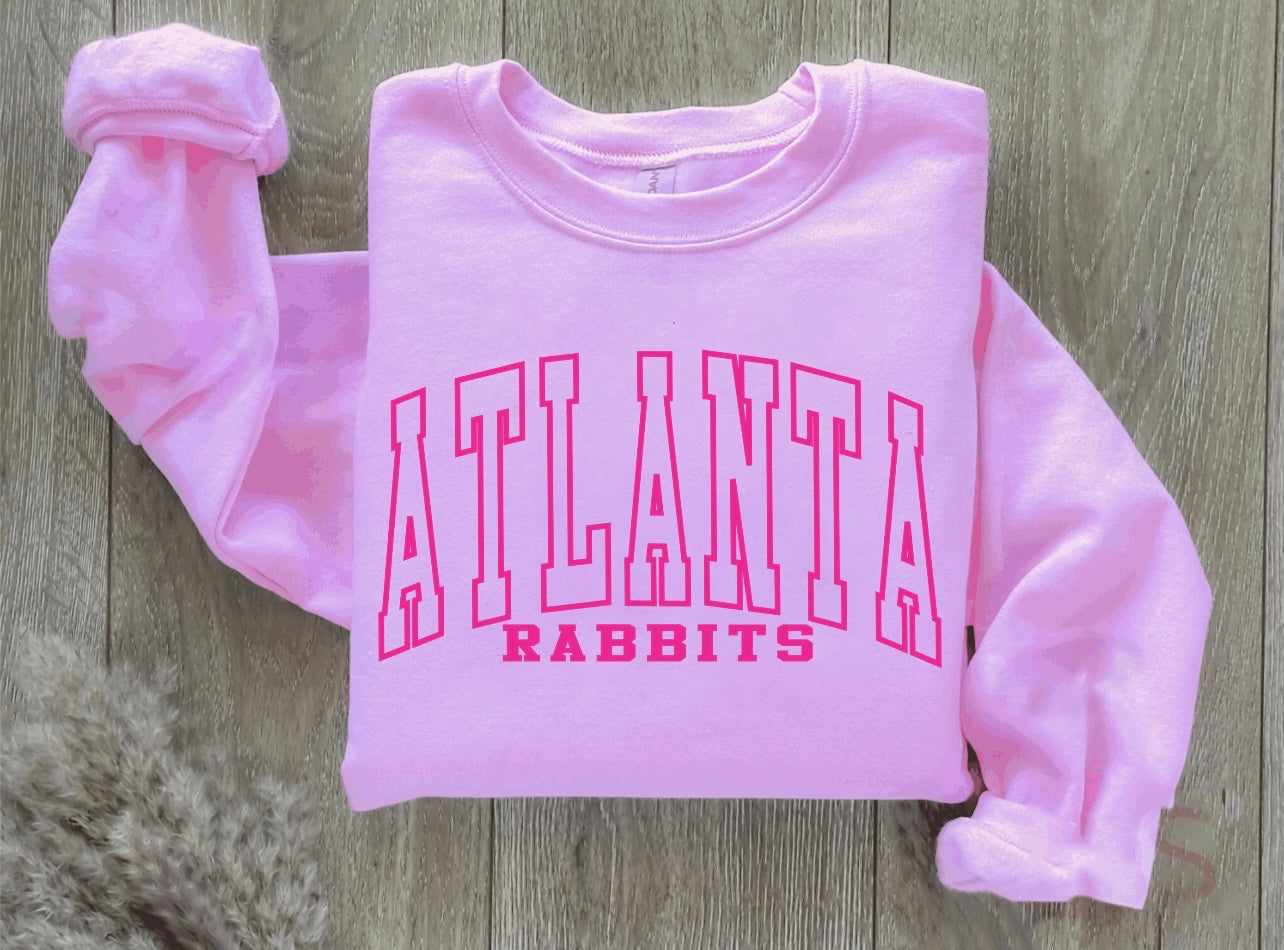 CUSTOM SCHOOL PUFF DESIGN - NEON PINK INK/LIGHT PINK SWEATSHIRT