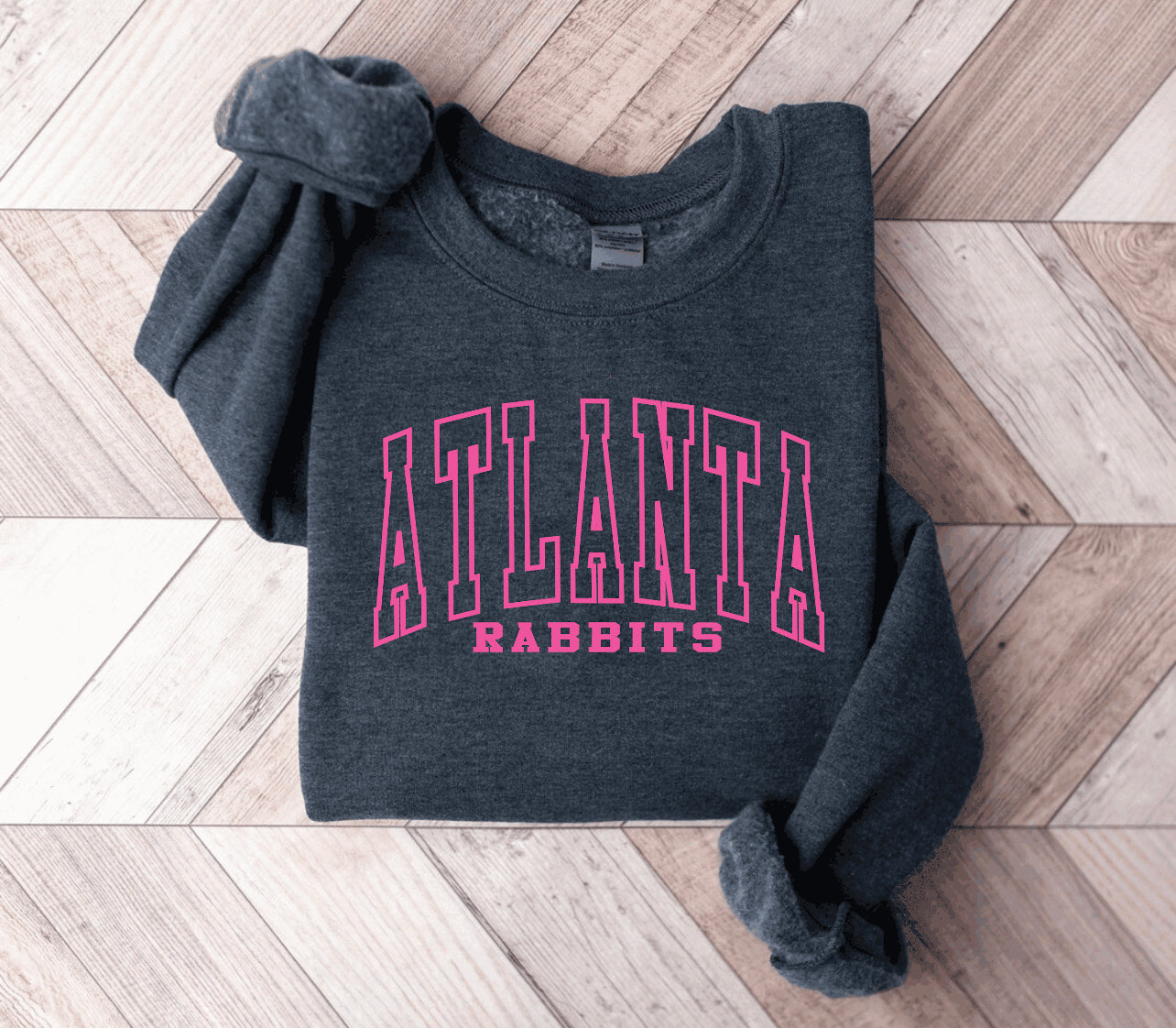 CUSTOM SCHOOL PUFF DESIGN - NEON PINK INK/DARK HEATHER SWEATSHIRT